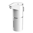 Dispenser automático de sabão branco com sensor infravermelho, recarregável por USB e design moderno para banheiro ou cozinha.