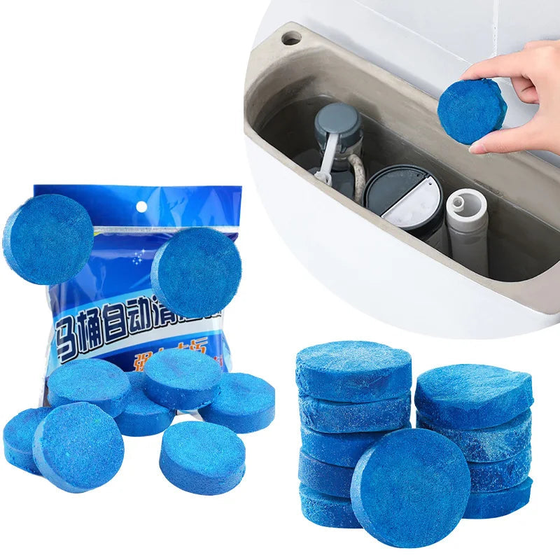 Pastilhas limpadoras para caixa acoplada do vaso sanitário que promovem limpeza automática, ajudam a reduzir odores e mantêm o banheiro perfumado.