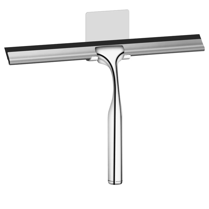 Rodo limpador de vidros em aço inoxidável com lâmina de silicone, ideal para box de banheiro, espelhos, janelas e superfícies de vidro.