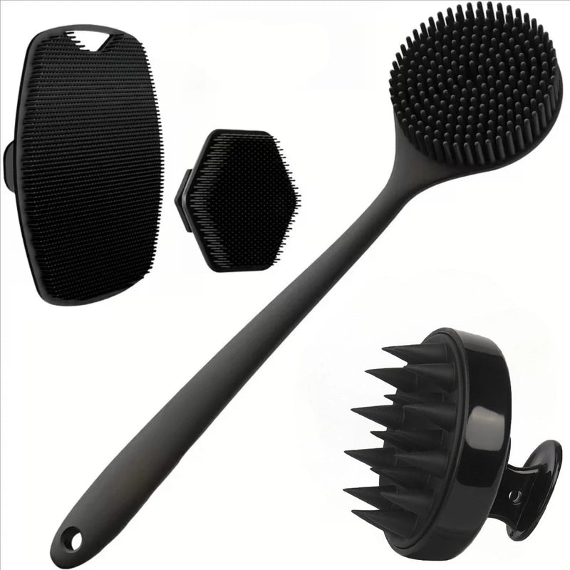 Kit Escovas de Silicone para Banho e Massagem Corporal – 4 Peças para Limpeza e Esfoliação da Pele