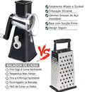 Ralador Rotativo Manual Multifuncional 3 Lâminas com Ventosa Antiderrapante para Queijo, Legumes e Vegetais