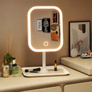 Espelho de Maquiagem LED Touch 3 Tons de Luz com Base Organizadora – Recarregável e Portátil