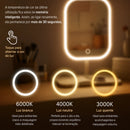Espelho de Maquiagem LED Touch 3 Tons de Luz com Base Organizadora – Recarregável e Portátil