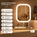 Espelho de Maquiagem LED Touch 3 Tons de Luz com Base Organizadora – Recarregável e Portátil